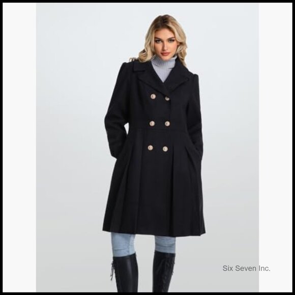 Double Breasted Lapel Trench Coat with Pockets A-Line Silhouette - Picture 3 of 7